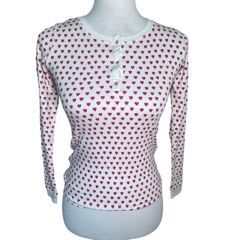 ROLLER RABBIT Girls 12 100% Pima Cotton Heart Print Henley Snug Fit Pajama Top‎
